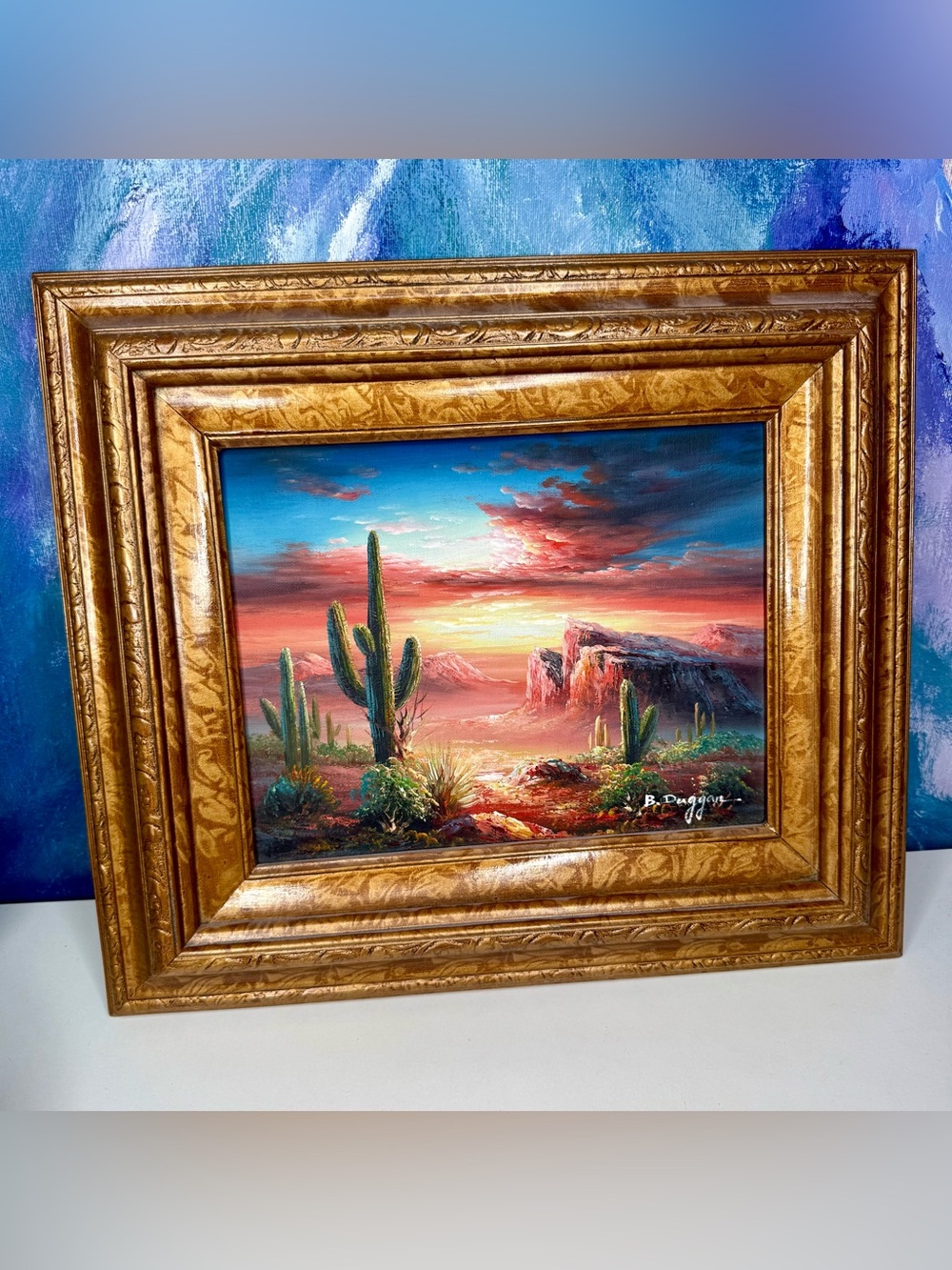 Bernard B. Duggan Framed Desert Cactus Landscape Original Oil Painting Signed